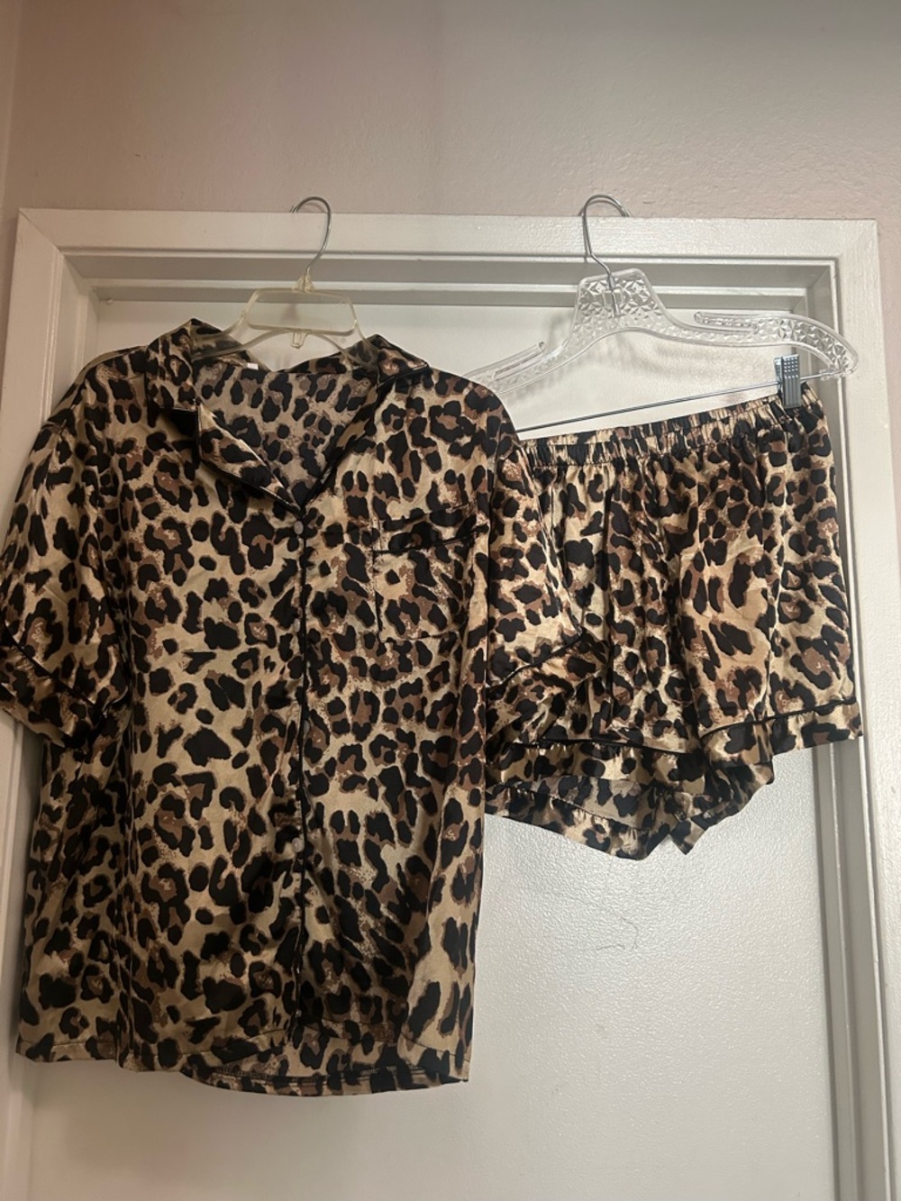 NWOT Leopard Print Satin Pajama Set - Tan & Black